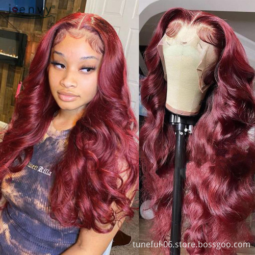 Factory Direct 150% 180% Density HD Transparent Lace 99J color Human Hair Wigs for beautiful woman